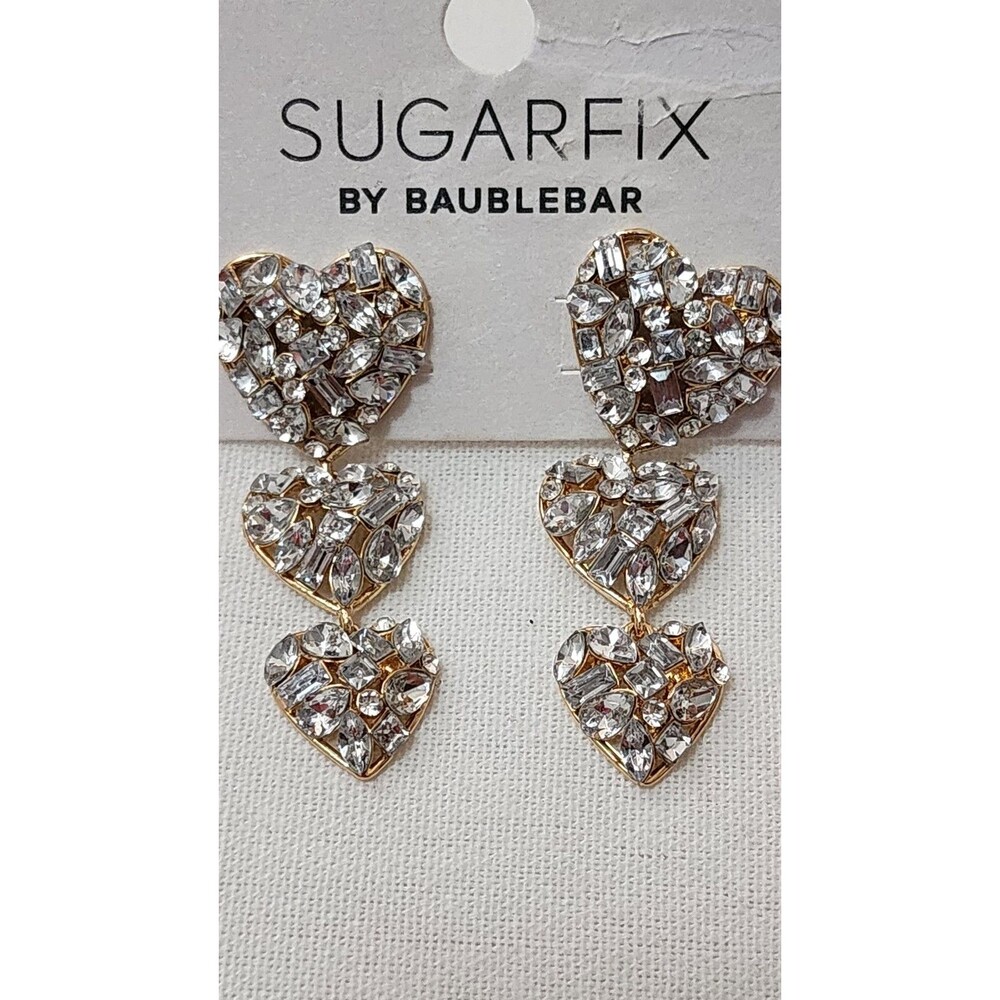 SUGARFIX GOLD TONE HEART CRYSTAL CLUSTER EARRINGS